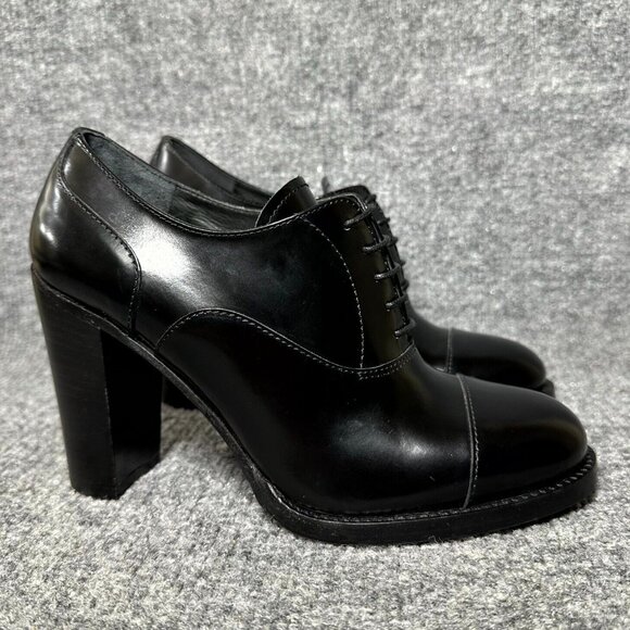 Church's Women's US 4.5 Black Leather Cap-Toe Lace-Up High Heel Shoes Pumps